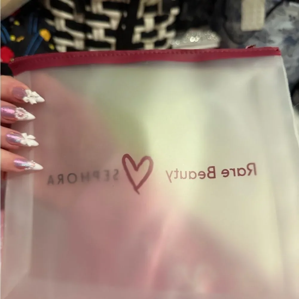 Rare Beauty Frosted Pouch with Burgundy Trim